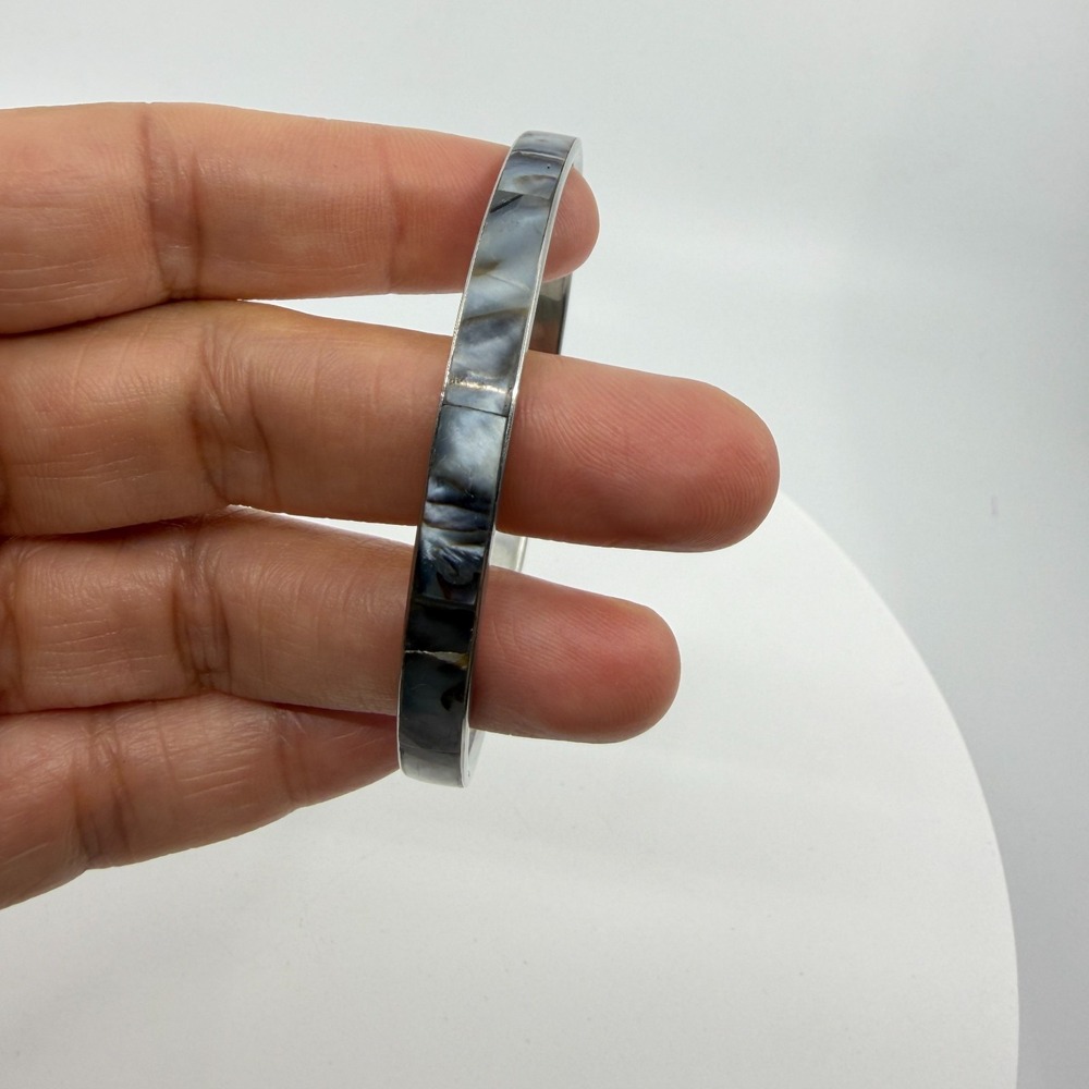 Sleek Modern Mother Of Pearl Inlay Hinged Bangle Bracelet Statement Gift